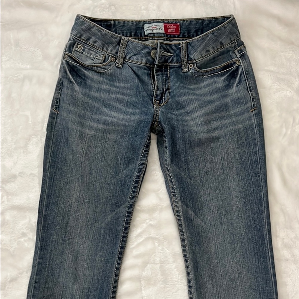 Aeropostale Chelsea Skinny Bootcut Jeans Classic Denim Sz 3/4 Long